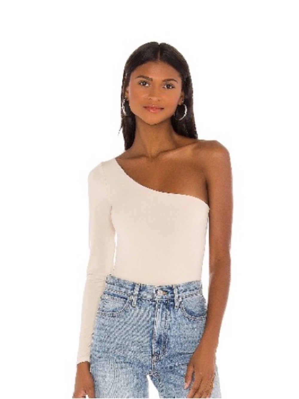 Show Me Your MuMu One-Shoulder Long Sleeve Bodysuit in Cream